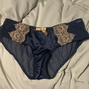 Navy and Gold Lace Women's Panties with Sheer butt